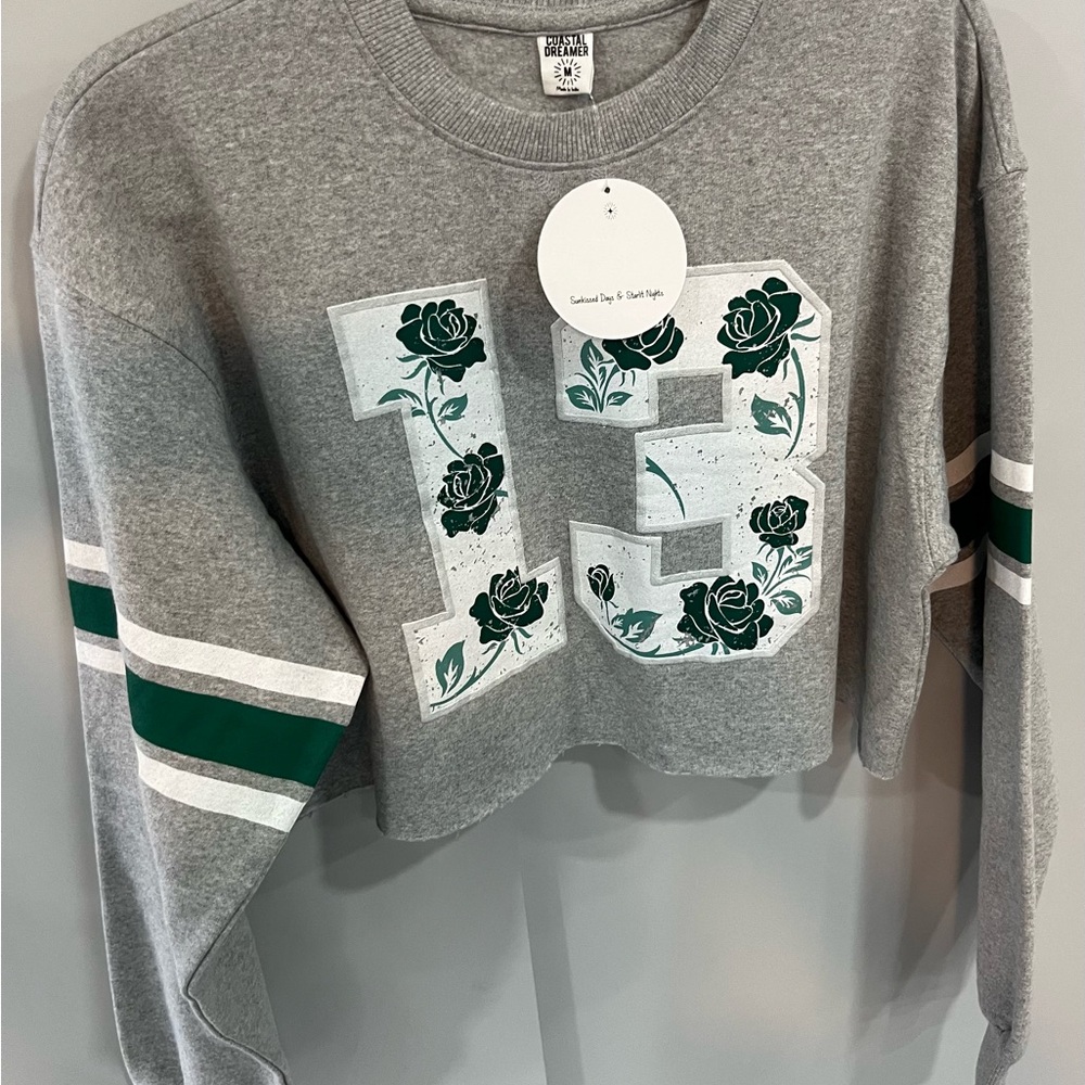 Gray Cropped Sweatshirt with Green Accents - Picture 4 of 8